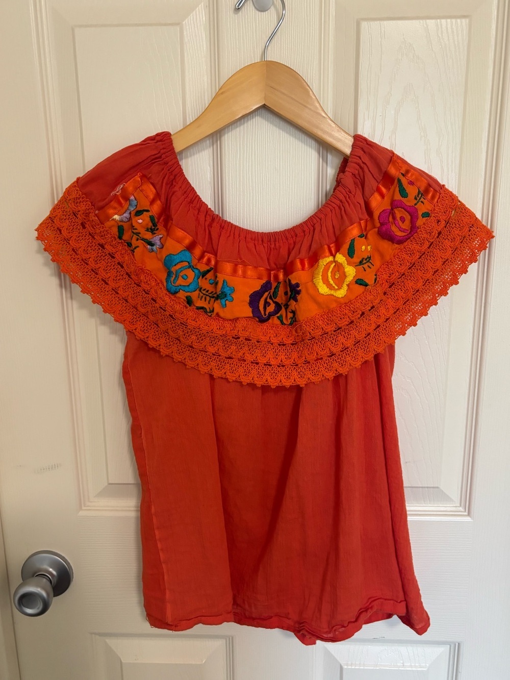 Boho Embroidered Off‑Shoulder romantic Top – Floral Festival Blouse Small - Picture 4 of 5